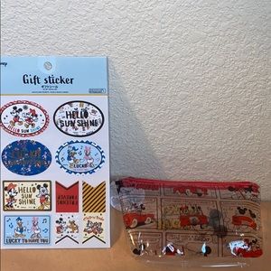 Mickey Disney Makeup Bag and Stickers NWT Japan